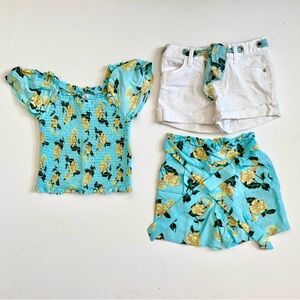 Justice Girl’s Floral Top & Shorts Lot Size 8 Blue Yellow
